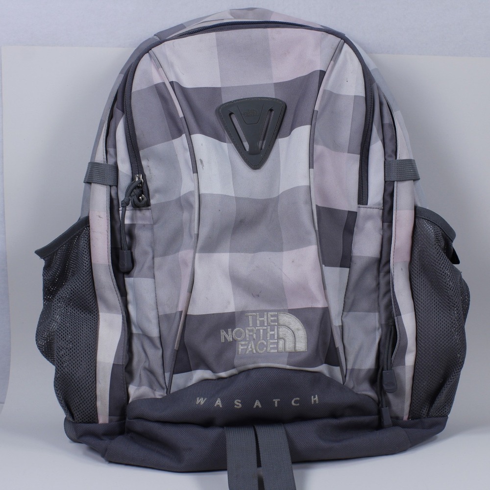 The North Face Wasatch Plaid Backpack Grey Checkered Hiking School Bag